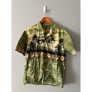 Vintage Winnie Fashion Hawaiian Shirt Mens L Green Tropical Aloha Camp Shirt USA